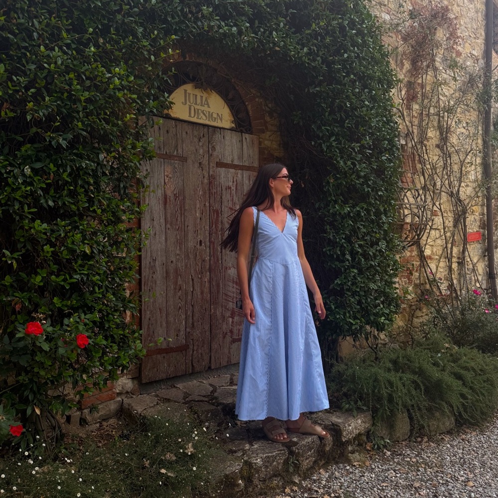 Blue & White Pin Stripe Vacation Maxi Dress